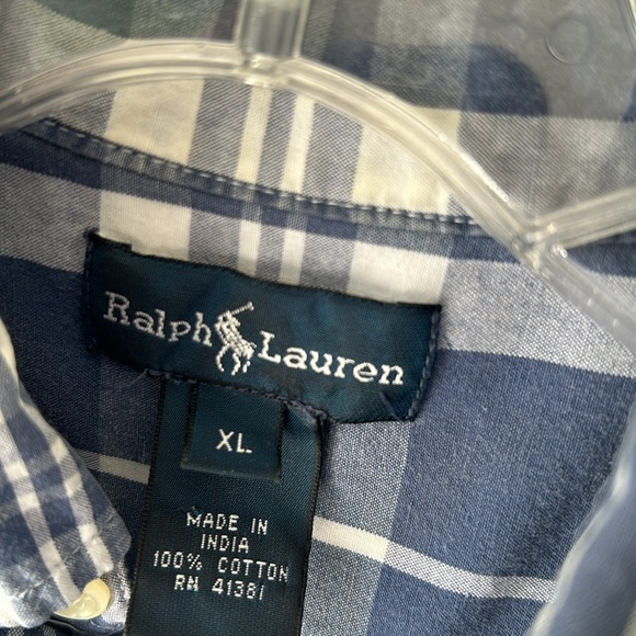 Ralph Lauren - Blue plaid, boys, extra large, button-down, short sleeve shirt. - Picture 3 of 4
